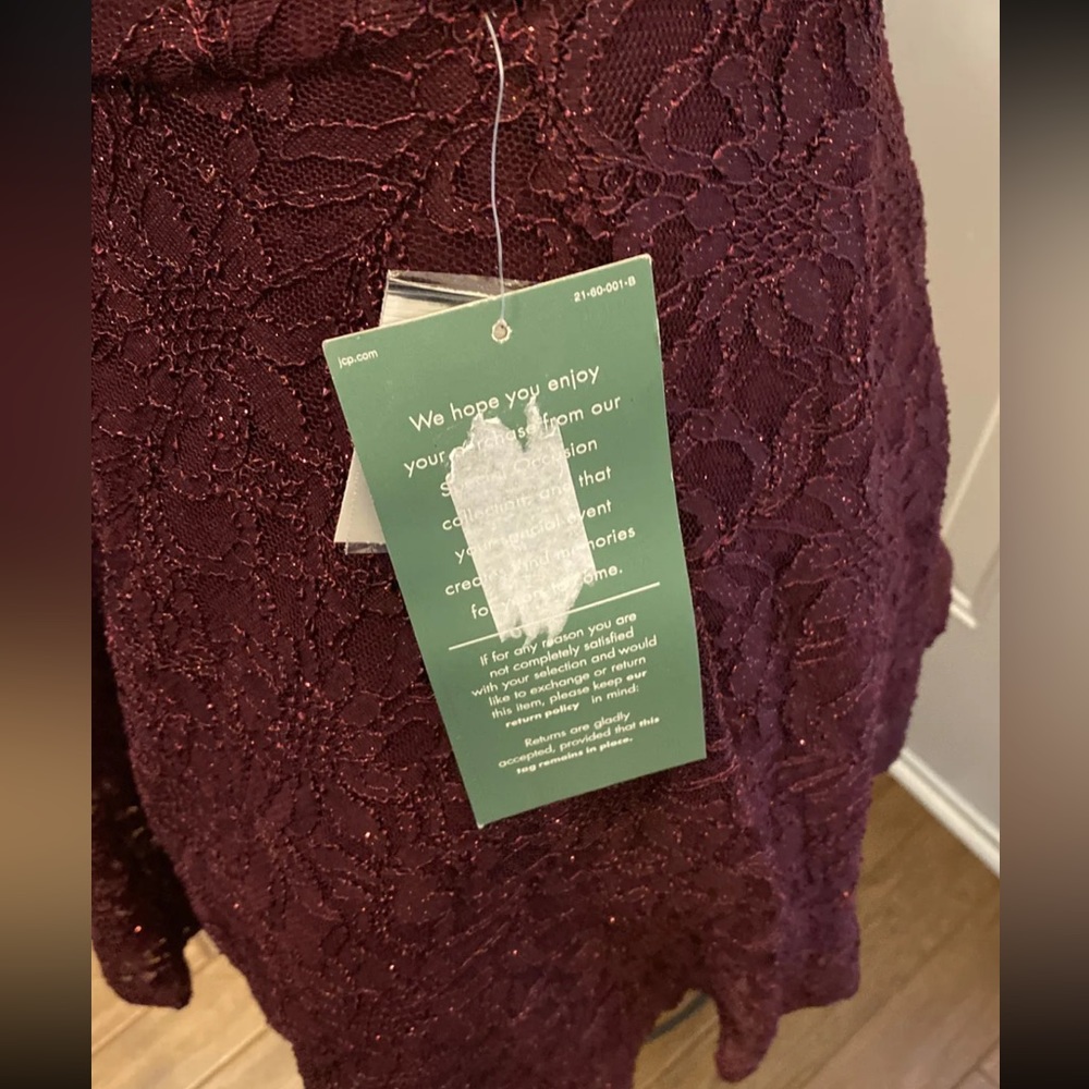 New B. Smart Burgundy Wine Short Formal Semi-formal Dress Size 13 Lace Glitter - Picture 4 of 10
